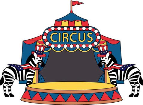 A circus tent with two zebras in front of it vector