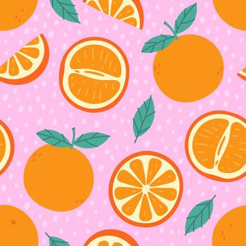 A simple seamless pattern with oranges and their parts on a pink background. vector