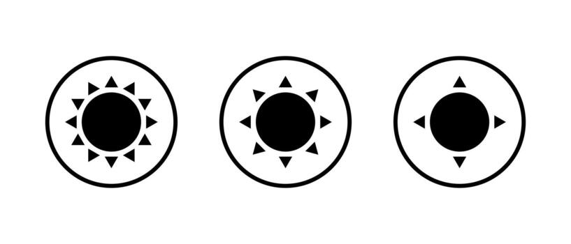 Sun icon set in circular outline. Weather and brightness symbol vector