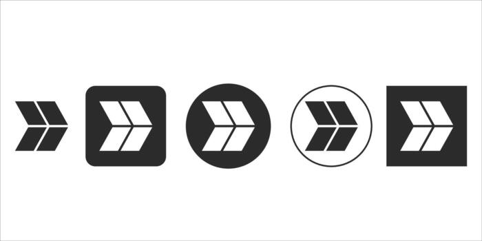 Derecha dirección puntero símbolos en varios formas vector