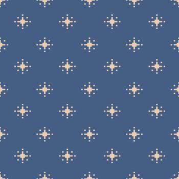 sin costura geométrico modelo en azul y blanco, presentando un clásico píxel Arte estrella con simétrico formas ideal para antecedentes, textiles, o digital diseño proyectos vector