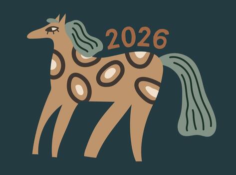 Abstract Horse with 2026 Text Illustration. The design features earthy tones and flowing lines, ideal for new year projects. vector