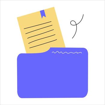 un carpeta con un documento en garabatear estilo. ilustración con un oficina trabajo concepto. vector