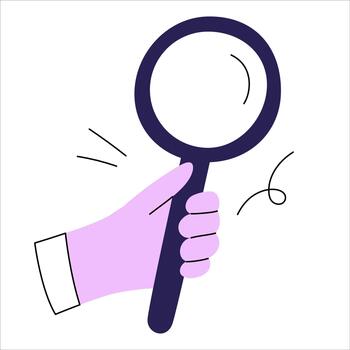 A hand holding a magnifying glass. element with the concept of searching and exploring. vector