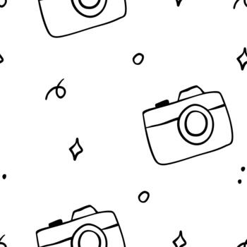 sin costura modelo con un foto cámara y garabatear elementos. antecedentes en un caprichoso estilo. vector