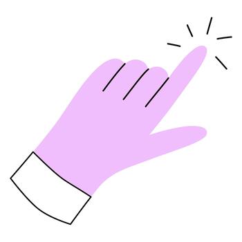 Playful hand pointing gesture. Touch or click icon in hand drawn flat style illustration vector