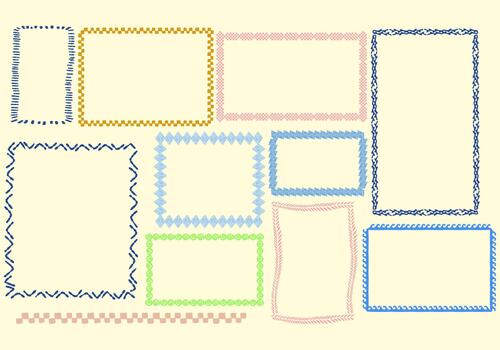 Diverse Frames border set bundle editable, collection of various frames, each meticulously designed with unique patterns, shapes, and hues. These frames, both rectangular and square. vector