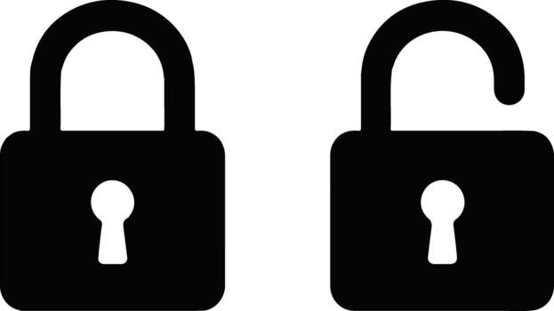 Two padlock icons, one locked and one unlocked, representing security and access vector