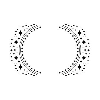 Black crescent moon shapes with starbursts and dots on white background abstract circle vector