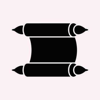 Black silhouette of an ancient scroll with pointed ends on a light pink background document paper vector