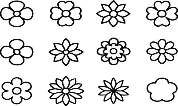 Collection of flower doodles in black and white creating a simple cheerful springtime pattern vector
