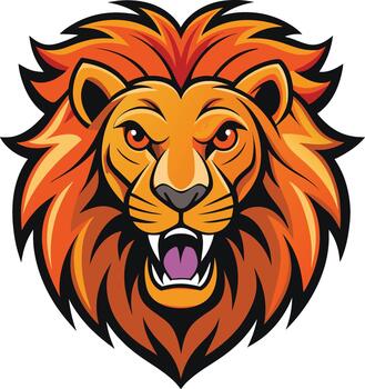 Fierce lion roars powerfully displaying its sharp teeth in a vibrant colorful vector