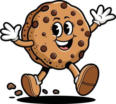 Joyful cookie character running happily on a white spreading happiness and cheer vector