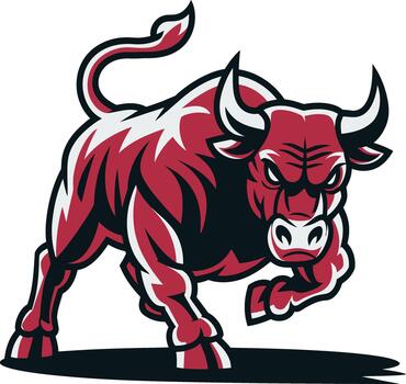 Fierce bull charging forward aggressively showcasing power and determination in a dynamic vector