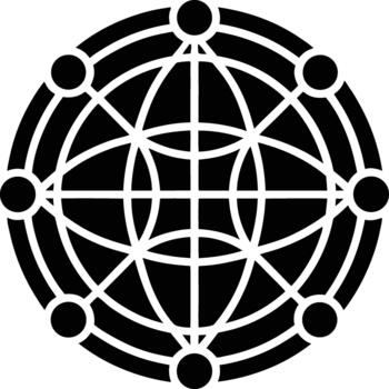 Global network connecting nodes in a circular grid symbolizing worldwide communication and connectiv vector