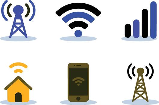 Various wireless network icons representing connectivity and communication technology solutions vector