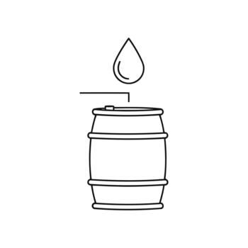 Simple line icon depicting a drop of liquid falling into an open barrel vector
