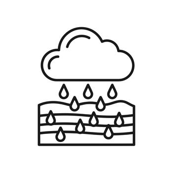 Line icon showing rain falling from a cloud into the ground layers vector