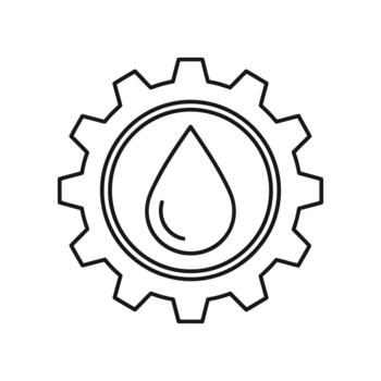 Outline icon of a gear mechanism with a single drop of liquid inside vector