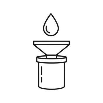 Simple line icon depicting liquid dripping through a funnel into a container vector