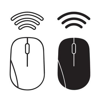inalámbrico computadora ratón iconos, uno contorno y uno silueta inalámbrico ratón vector
