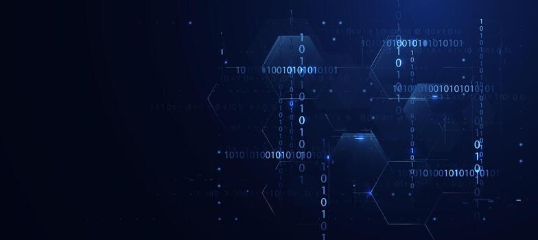 futurista digital binario código interfaz antecedentes con brillante azul circuito y tecnología hackear antecedentes vector