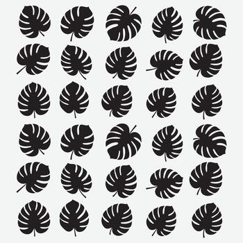 Black monstera leaf pattern on light background for design use vector