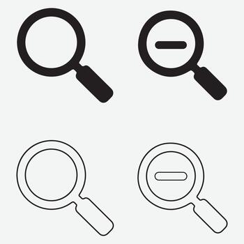 Magnifying glass search, zoom in and zoom out icon set vector