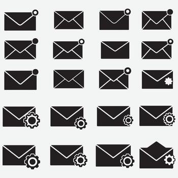 Email and messaging icons with notifications and settings vector
