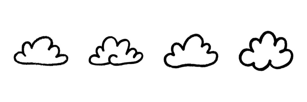 nube línea icono conjunto en garabatear estilo. clima previsión y atmosférico condiciones contorno bosquejo recopilación. mano dibujado aislado ilustración vector