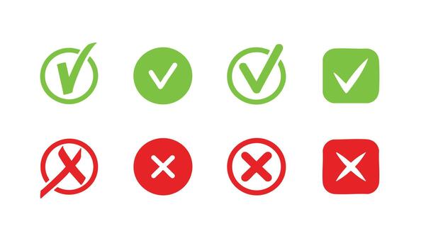 Checkmark and Cross Icons Set for Approval and Rejection vector