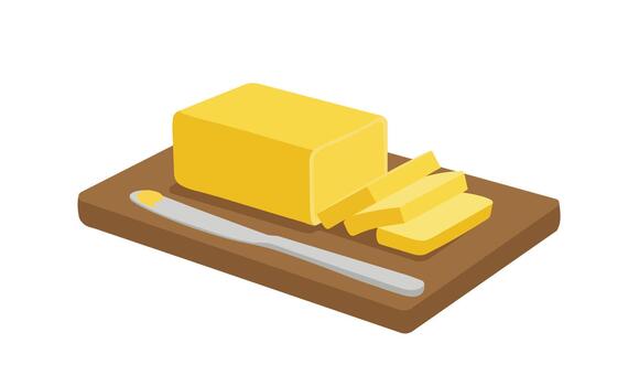 Fresh Butter Block with Slices and Knife vector