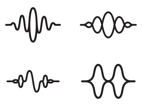 Set of neural signal wave icons featuring abstract brain activity and connectivity patterns silhouette vector