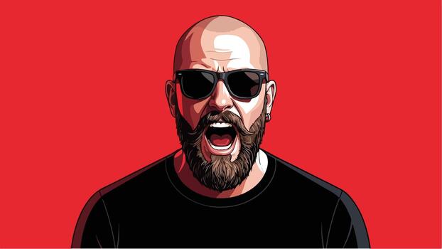 un hombre con un barba y Gafas de sol en un rojo antecedentes vector