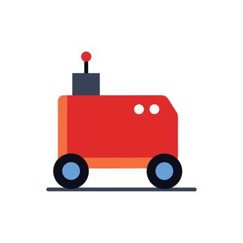 Autonomous Delivery Robot Icon - Red AI Cart on Wheels vector