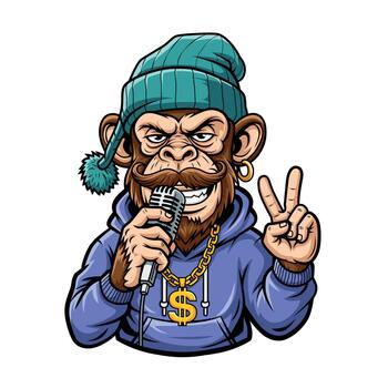 Monkey with microphone and peace sign vector