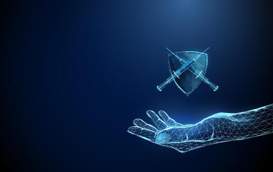 Futuristic hand holding a security shield vector