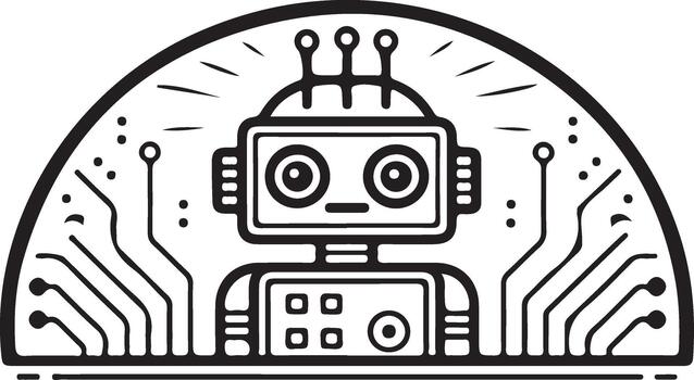 un robot es sentado en frente de un computadora vector