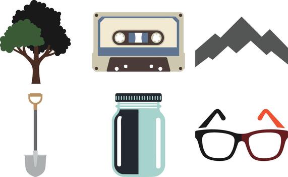 A collection of everyday objects and scientific tools arranged in a grid vector