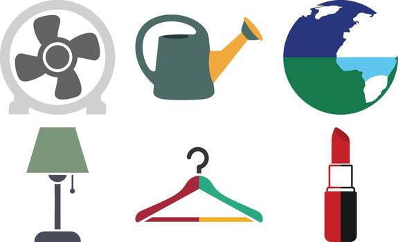 Collection of six distinct flat design icons representing various concepts and services vector