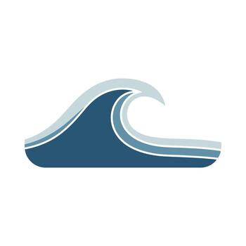 Stylized blue ocean wave icon with white foam crest and subtle gradient vector