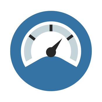 Circular gauge meter icon indicating moderate performance level vector