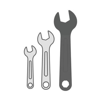 Three open end wrenches in graduating sizes on a white background vector