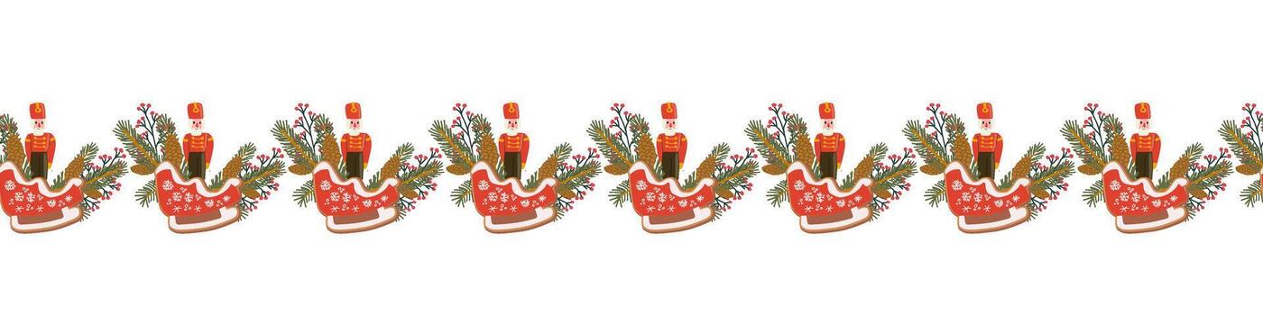 Seamless festive border pattern with gingerbread cookies vector