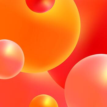 Modern abstract red background in orange colours. Realistic 3D spheres. Shiny bubbles backdrop. Square graphic template. vector