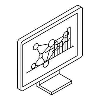 isométrica datos analítica red grafico en computadora monitor pantalla vector