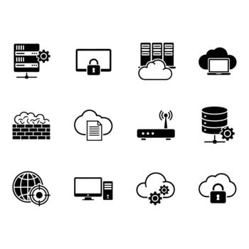 Cloud Computing Data Security Network Technology Icons Set vector