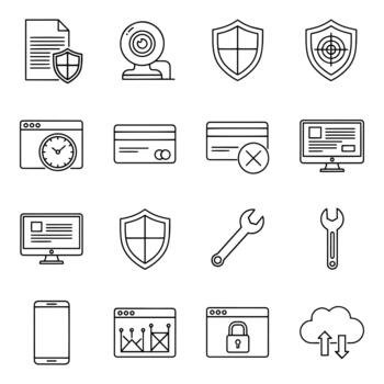 Security Technology Settings Outline Icons Minimal Design Set vector