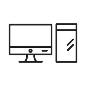 Outline Desktop Computer Monitor and CPU Tower Icon vector