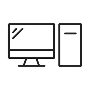 Outline Desktop Computer Monitor and CPU Tower Icons Set vector